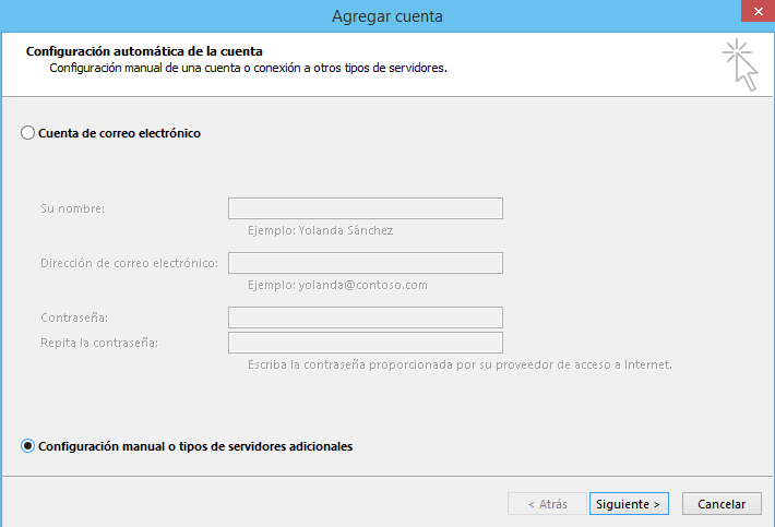 Configuración cuenta de email en Outlook 2013