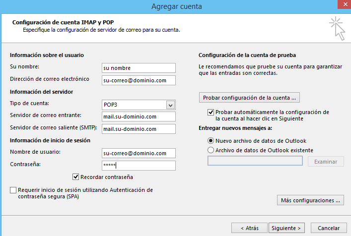 Configuración email en Outlook